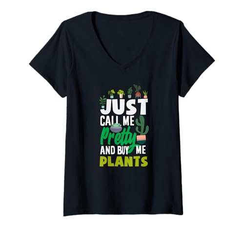 Damen Nenn Mich einfach hübsch und Kauf Mir Pflanzen | Funny Gardening T-Shirt mit V-Ausschnitt von Plant Gardening Nature Gifts And Gift Ideas