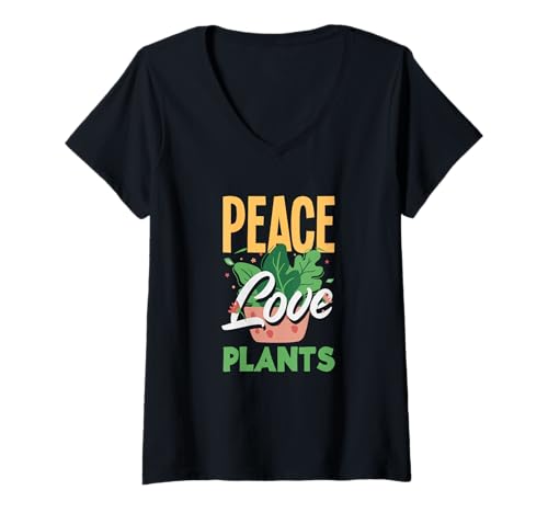 Damen Peace Love Plants Lustiges Gärtnern T-Shirt mit V-Ausschnitt von Plant Gardening Nature Gifts And Gift Ideas