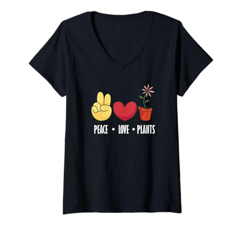 Damen Peace Love Plants Lustiges Gärtnern T-Shirt mit V-Ausschnitt von Plant Gardening Nature Gifts And Gift Ideas