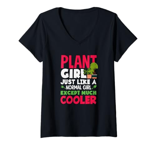 Damen Plant Girl Just Like A Normal Girl Cooler Lustiges Gärtnern T-Shirt mit V-Ausschnitt von Plant Gardening Nature Gifts And Gift Ideas