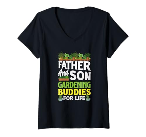 Damen Vater und Sohn, Gartenfreunde fürs Leben, Lustiges Gärtnern T-Shirt mit V-Ausschnitt von Plant Gardening Nature Gifts And Gift Ideas
