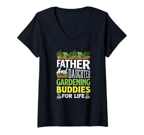 Damen Vater und Tochter Gartenfreunde fürs Leben T-Shirt mit V-Ausschnitt von Plant Gardening Nature Gifts And Gift Ideas