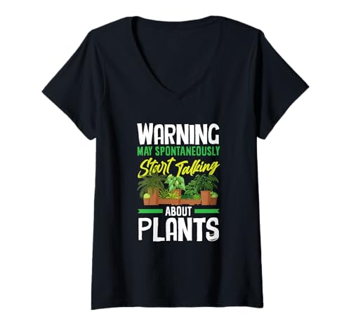 Damen Warnung kann spontan beginnen, über Pflanzen zu sprechen T-Shirt mit V-Ausschnitt von Plant Gardening Nature Gifts And Gift Ideas