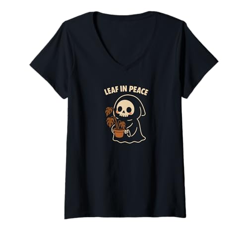 Damen Leaf in Peace RIP Monstera Zimmerpflanze T-Shirt mit V-Ausschnitt Damen Leaf in Peace RIP Monstera Zimmerpflanze T-Shirt mit V-Ausschnitt von Plant Lady Forever