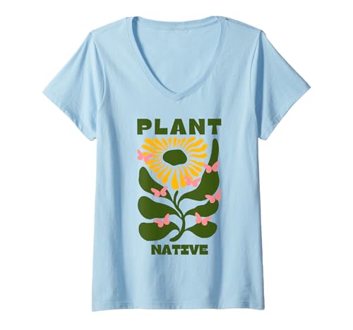 Damen Pflanze Einheimische abstrakte Blumengärtnerei T-Shirt mit V-Ausschnitt Damen Pflanze Einheimische abstrakte Blumengärtnerei T-Shirt mit V-Ausschnitt von Plant Native for Gardener