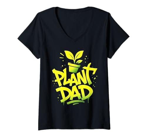 Damen Plant Dad Graffiti Typografie Kunstwerk T-Shirt mit V-Ausschnitt Damen Plant Dad Graffiti Typografie Kunstwerk T-Shirt mit V-Ausschnitt von Plant Street