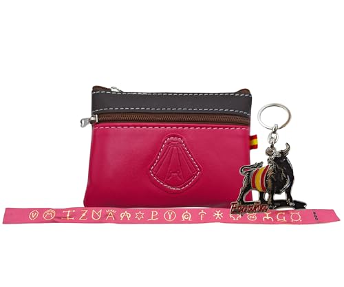 Geldbörse mit zwei Taschen, für Herren oder Damen, mit Stierkapottenstempel, inklusive Majestätischer Stier-Schlüsselanhänger und Taurin-Armband., fuchsia, Klassisch von Planta Color