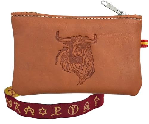 Leder-Geldbörse mit den Farben in Spaniens Fach. Handgemachte spanische Geldbörse einschließlich Schlüsselanhänger und Armband aus Spanien., Stier, Klassisch von Planta Color