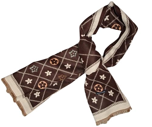 Planta Color Damen Schal - 185 x 68 cm, Braun, Rautenmuster, 70% Viskose, 30% synthetischer Kaschmir, Warmhaltend, Elegantes Design, Ideal für Herbst und Winter von Planta Color