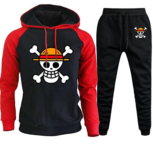 Anime One Piece Trainingsanzug Jogginganzug Männer Sportswear Pullover Warme Kapuzenjacke und Hose Herbst Winter Hoodies und Hosen Set von Plantain