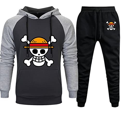 Anime One Piece Trainingsanzug Jogginganzug Männer Sportswear Pullover Warme Kapuzenjacke und Hose Herbst Winter Hoodies und Hosen Set von Plantain