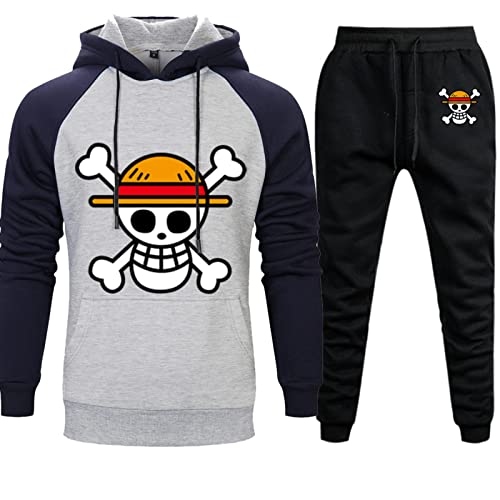 Anime One Piece Trainingsanzug Jogginganzug Männer Sportswear Pullover Warme Kapuzenjacke und Hose Herbst Winter Hoodies und Hosen Set von Plantain