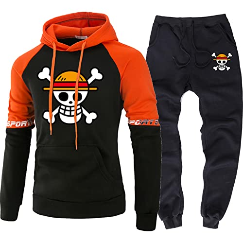 Herren Trainingsanzug Set Anime One Piece Kapuzenpullover Jogger Jogginghose Warmer Hoodie Sportanzug von Plantain