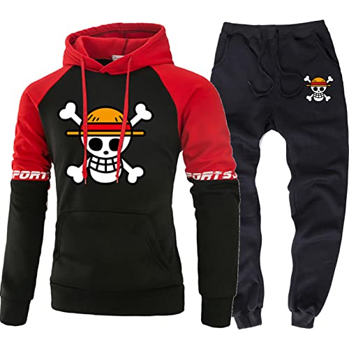 Herren Trainingsanzug Set Anime One Piece Kapuzenpullover Jogger Jogginghose Warmer Hoodie Sportanzug von Plantain