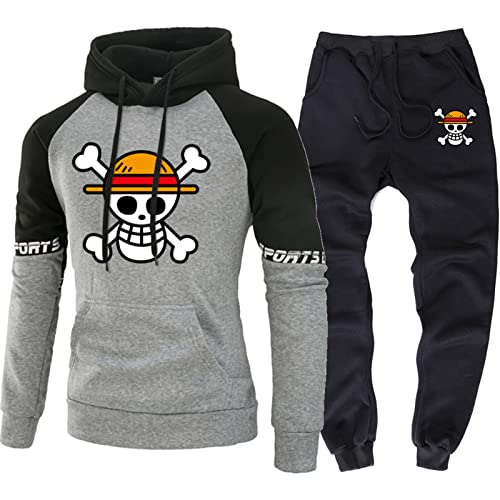 Herren Trainingsanzug Set Anime One Piece Kapuzenpullover Jogger Jogginghose Warmer Hoodie Sportanzug von Plantain