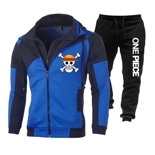 Japan Anime One Piece Print Trainingsanzug Herren Sportswear 2 Stück Set Sweatshirt Jogginghose Anzug Lässiger Sportanzug von Plantain