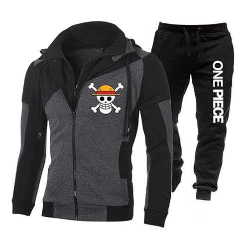 Japan Anime One Piece Print Trainingsanzug Herren Sportswear 2 Stück Set Sweatshirt Jogginghose Anzug Lässiger Sportanzug von Plantain