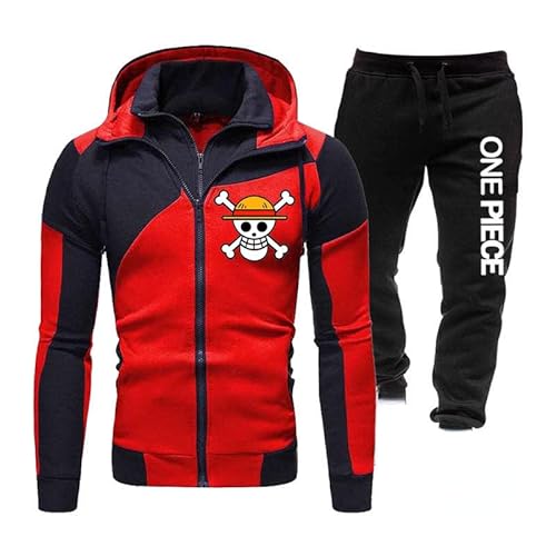 Japan Anime One Piece Print Trainingsanzug Herren Sportswear 2 Stück Set Sweatshirt Jogginghose Anzug Lässiger Sportanzug von Plantain