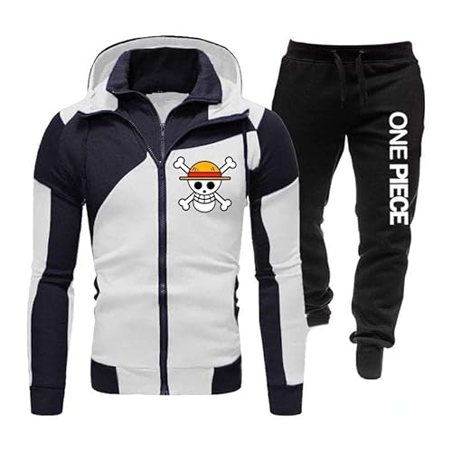 Japan Anime One Piece Print Trainingsanzug Herren Sportswear 2 Stück Set Sweatshirt Jogginghose Anzug Lässiger Sportanzug von Plantain