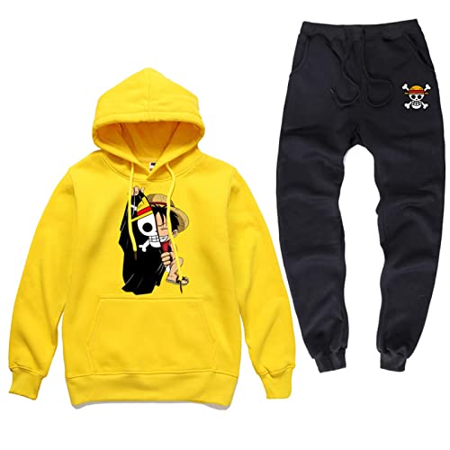 Japanischer Anime One Piece Herren Trainingsanzug, Lustig Bedruckter Jogginganzug Sportbekleidung Herbst Winter Hoodie und Hose Set von Plantain