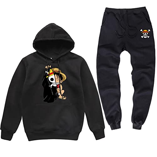 Japanischer Anime One Piece Herren Trainingsanzug, Lustig Bedruckter Jogginganzug Sportbekleidung Herbst Winter Hoodie und Hose Set von Plantain