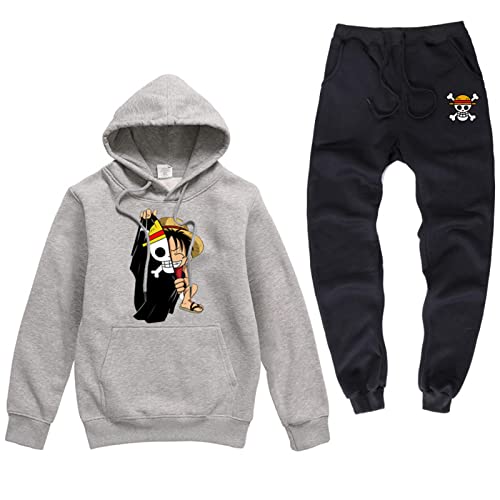 Japanischer Anime One Piece Herren Trainingsanzug, Lustig Bedruckter Jogginganzug Sportbekleidung Herbst Winter Hoodie und Hose Set von Plantain