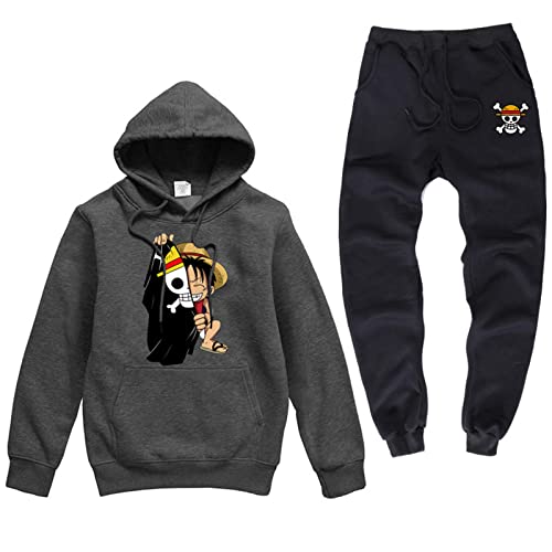 Japanischer Anime One Piece Herren Trainingsanzug, Lustig Bedruckter Jogginganzug Sportbekleidung Herbst Winter Hoodie und Hose Set von Plantain