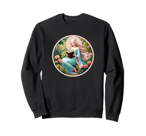 Fairy Girl Reading a Book in a Flower Garden Pastell Graphics Sweatshirt von Plants4Love Graphics