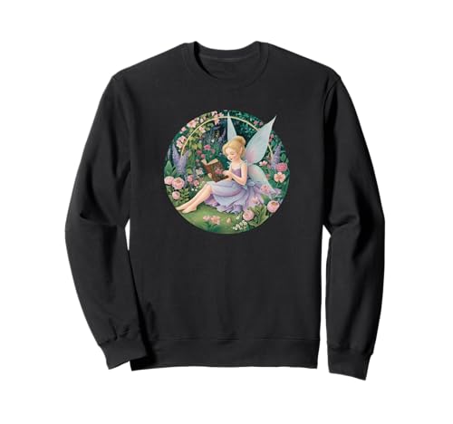 Fairy Girl Reading a Book in a Flower Garden Pastell Graphics Sweatshirt von Plants4Love Graphics