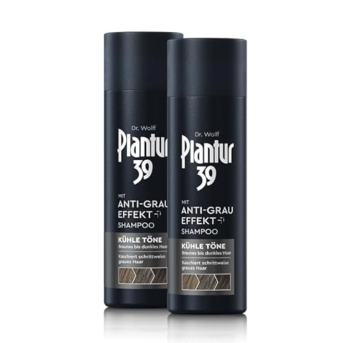 Plantur 39 Anti-Grau Effekt Shampoo, 2 x 200 ml - Für kühle Töne und braunes bis dunkles Haar - Kaschiert schrittweise graue Haare ohne Färben - Coffein-Shampoo für Frauen für kräftiges Haar von Plantur 39