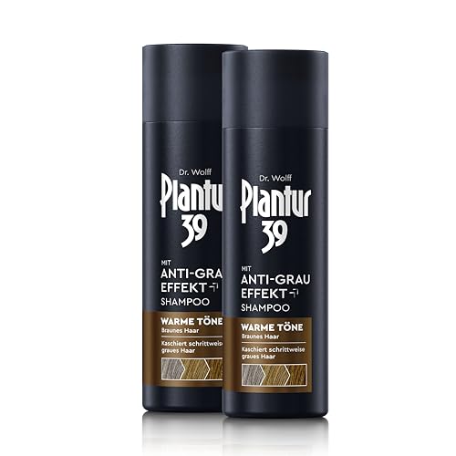 Plantur 39 Anti-Grau Effekt Shampoo, 2 x 200 ml - Für warme Töne und braunes Haar - Kaschiert schrittweise graue Haare ohne Färben - Coffein-Shampoo für Frauen für kräftiges Haar von Plantur 39