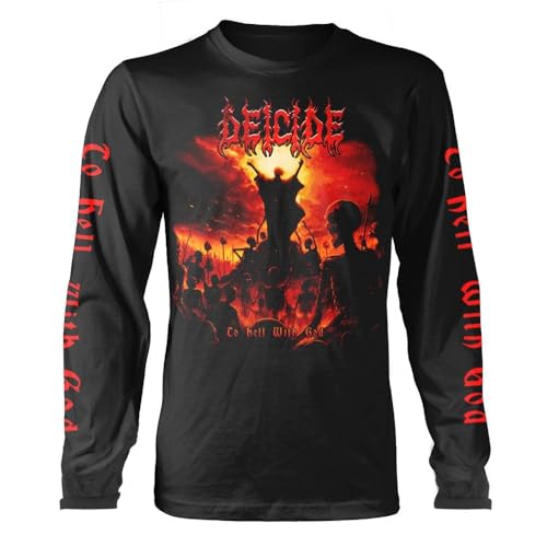 Deicide T Shirt to Hell with God Band Logo Nue offiziell Herren Schwarz Long von Plastic Head
