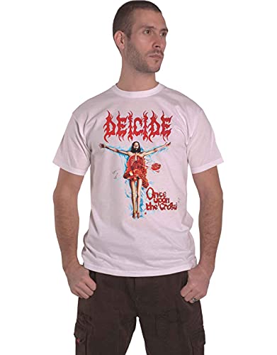 Deicide T Shirt Once Upon The Cross Band Logo Nue offiziell Herren Weiß von Plastichead
