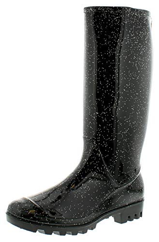 Platino Damen Schwarz Langes Bein PVC Gummistiefel mit Glitzer - UK Größen 3-8 - Schwarz Glitzer, 40 von Platino