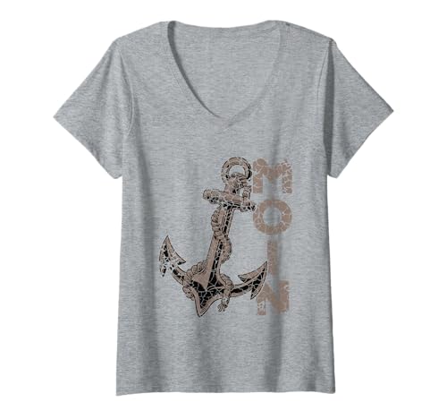 Damen Moin Anker Platt Heimat Ostfriesland Ostfriese Nordsee T-Shirt mit V-Ausschnitt Damen Moin Anker Platt Heimat Ostfriesland Ostfriese Nordsee T-Shirt mit V-Ausschnitt von Plattdeutsch Dialekt & Ostfriesland Designs