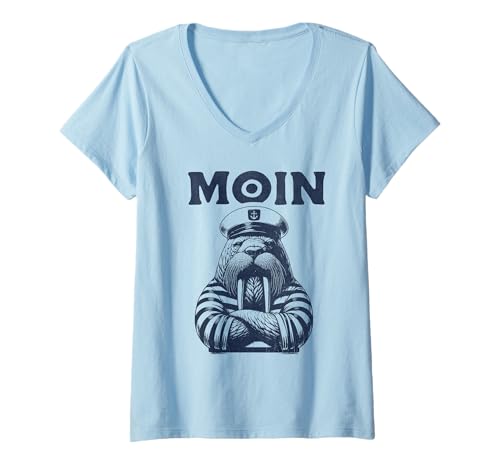 Damen Moin - typisch Norddeutsch Walross Seebär Kapitän T-Shirt mit V-Ausschnitt von Plattdeutsch Norden Norddeutsche Plattsnackers