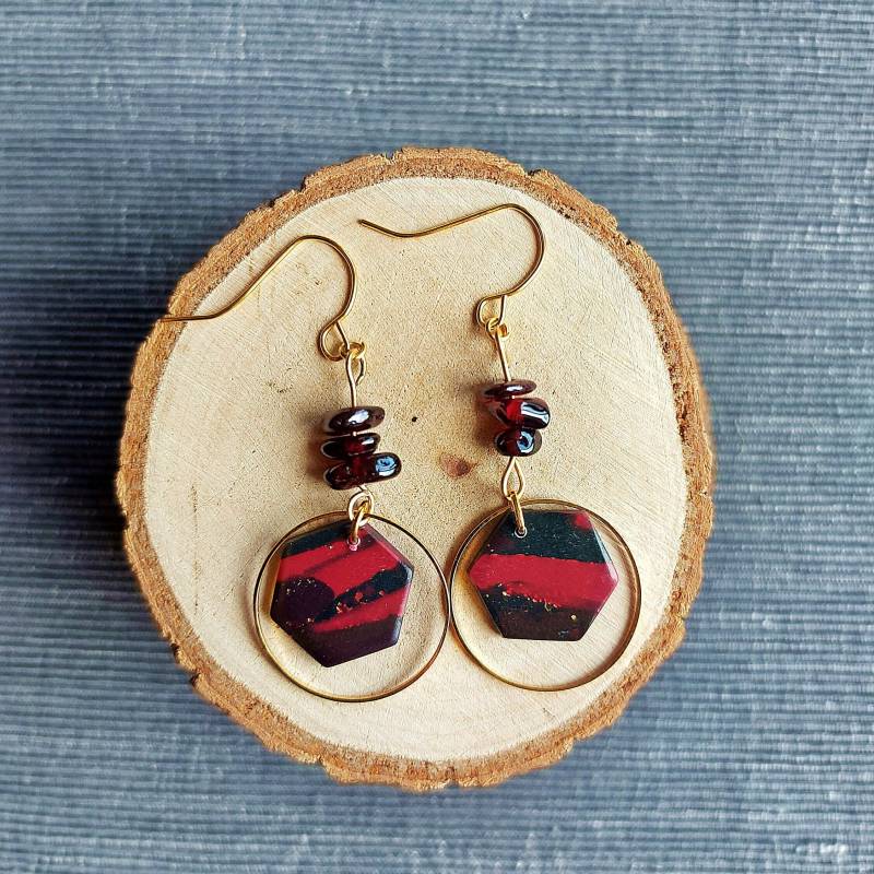 Ohrringe | Granatapfel Polymer Clay Perlen von PlattfischDesign