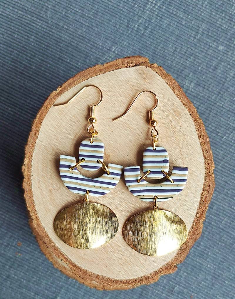 Ohrringe | Ohrhänger Streifen Und Gold Polymer Clay von PlattfischDesign