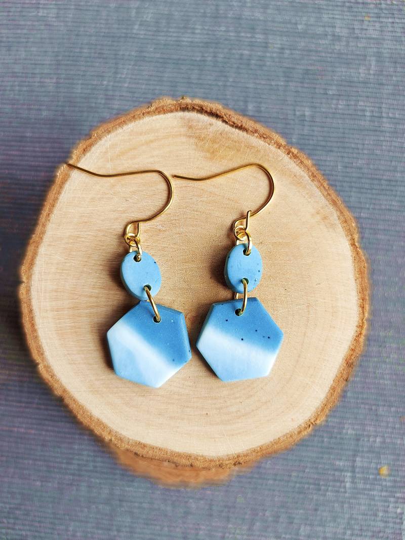 Ohrringe | Ohrstecker Ozean Der Träume Hexagons Hänger Polymer Clay von PlattfischDesign