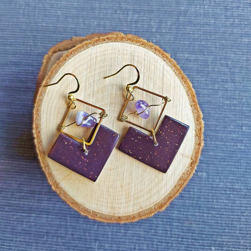 Ohrringe | Stardust Amethyst Und Jade Polymer Clay Perlen von PlattfischDesign
