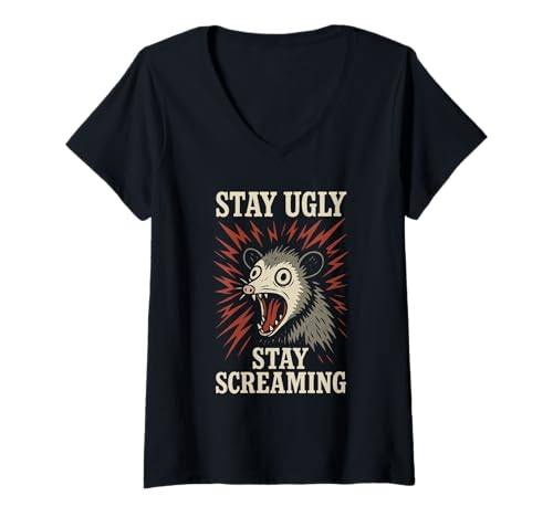 Damen Lustiger Possum Chaos Animal Mischief Beuteltier Müll Panda T-Shirt mit V-Ausschnitt Damen Lustiger Possum Chaos Animal Mischief Beuteltier Müll Panda T-Shirt mit V-Ausschnitt von Play Dead Possum Vibes Certified Trash Panda