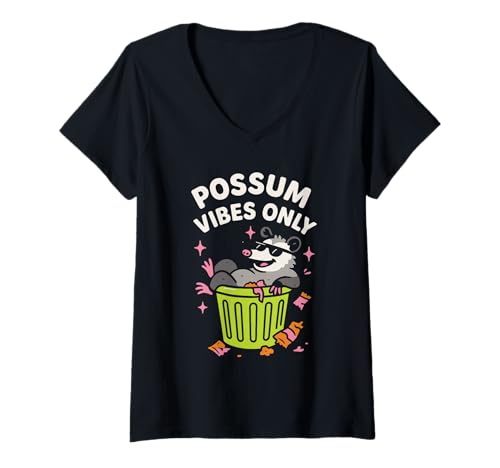 Damen Lustiger Possum Chaos Animal Mischief Beuteltier Müll Panda T-Shirt mit V-Ausschnitt Damen Lustiger Possum Chaos Animal Mischief Beuteltier Müll Panda T-Shirt mit V-Ausschnitt von Play Dead Possum Vibes Certified Trash Panda