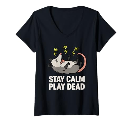 Damen Lustiger Possum Chaos Animal Mischief Beuteltier Müll Panda T-Shirt mit V-Ausschnitt Damen Lustiger Possum Chaos Animal Mischief Beuteltier Müll Panda T-Shirt mit V-Ausschnitt von Play Dead Possum Vibes Certified Trash Panda