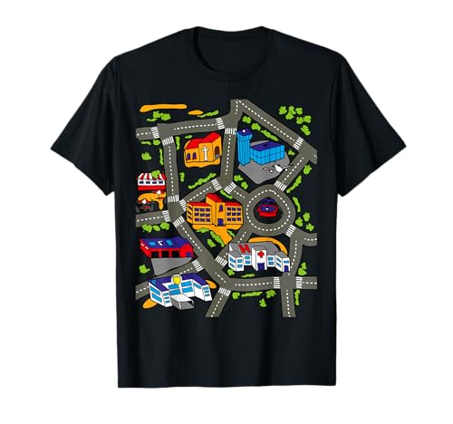 Auto Spielteppich Rennstrecke Straßenkarte Teppich Design Illustration T-Shirt Auto Spielteppich Rennstrecke Straßenkarte Teppich Design Illustration T-Shirt von Play Mat Car Train Track Back Rub Roads Caricature