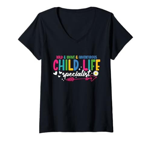 Damen Der Spezialist für Kinderheilkunde, für Spieltherapie, Bold Brave, Zertifiziert nach CLS T-Shirt mit V-Ausschnitt von Play Therapy Outfit For CCLS & Healthcare Worker