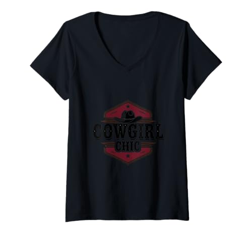 Damen Cowgirl Chic Fanartikel T-Shirt mit V-Ausschnitt von PlayBoyRich Merch