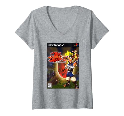 Damen PlayStation 2 Jak and Daxter Cover Art Video Game T-Shirt mit V-Ausschnitt von PlayStation