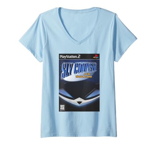 Damen PlayStation 2 Sly Cooper Cover Art Video Game T-Shirt mit V-Ausschnitt von PlayStation