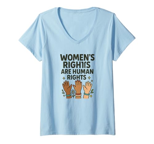 Damen Women's Rights Are Human Rights All Hands Together Design T-Shirt mit V-Ausschnitt von Playa Serena Voices for Change