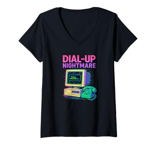 Damen Dial Up Nightmare Y2K Internet Retro Technologie Humor T-Shirt mit V-Ausschnitt von Playa Serena